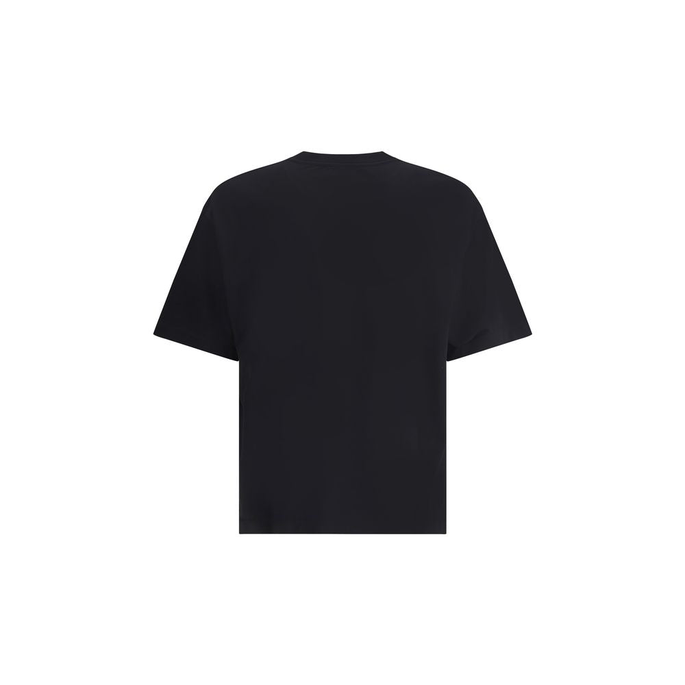 Black Off-White T-shirt with white text logo on chest, short sleeves, crew neck