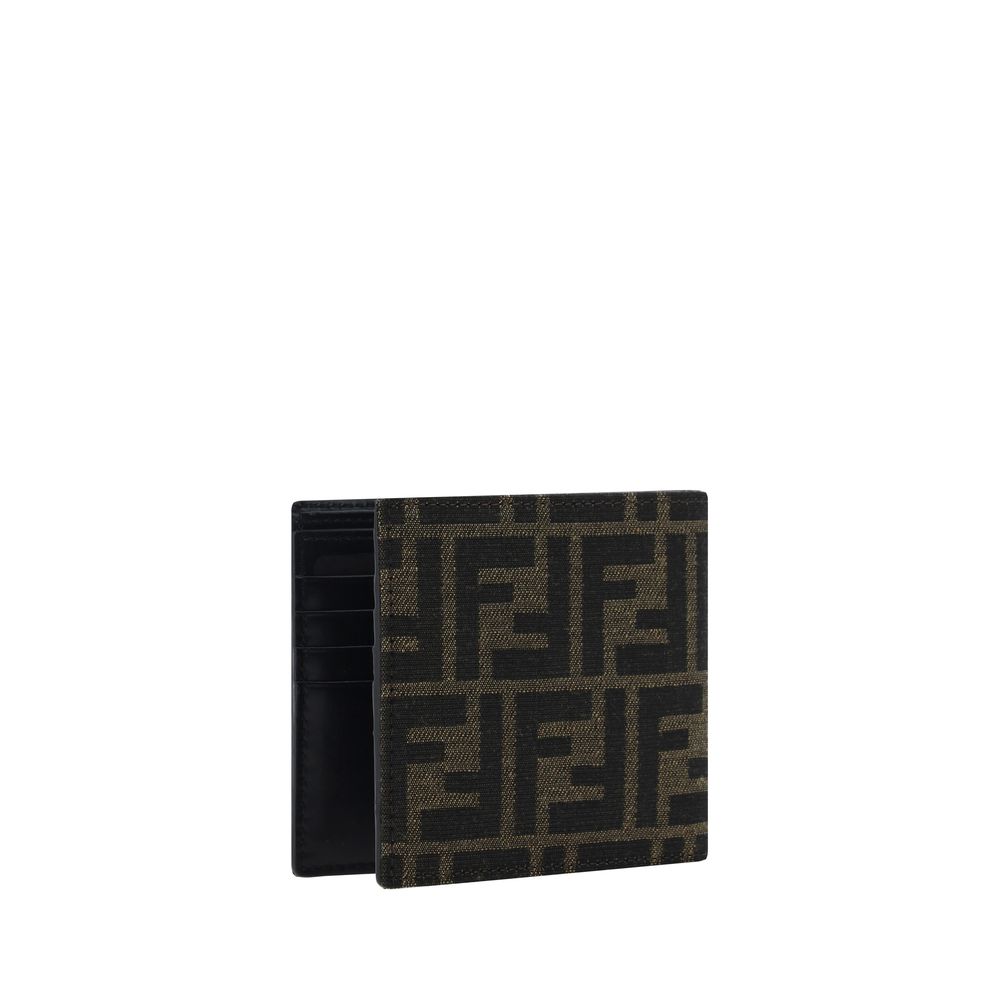 Fendi men's bifold wallet with black and brown FF monogram canvas and black leather interior