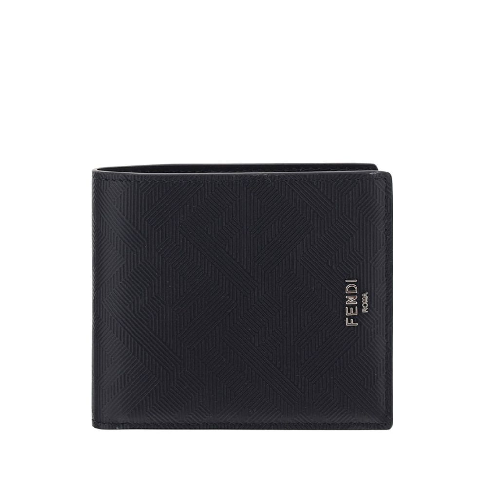 Black Fendi leather wallet with embossed geometric pattern and silver logo