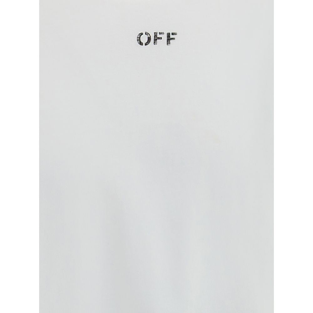 White fabric with small black distressed print text "OFF" at top center