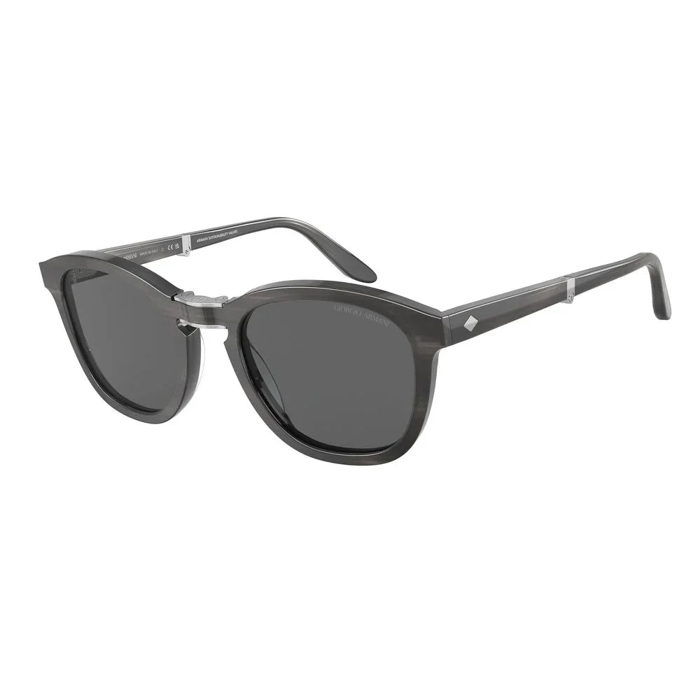 Sleek gray translucent sunglasses with dark lenses and slim temple arms on white background