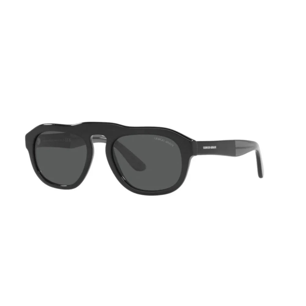 Black Giorgio Armani sunglasses with dark rectangular lenses and glossy frame