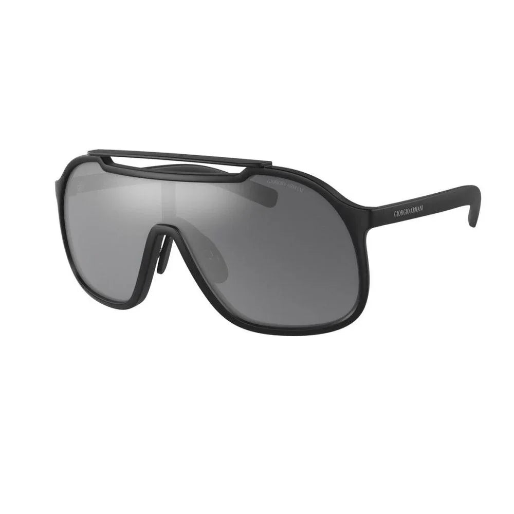 Giorgio Armani black sporty shield sunglasses with double bridge and tinted lenses