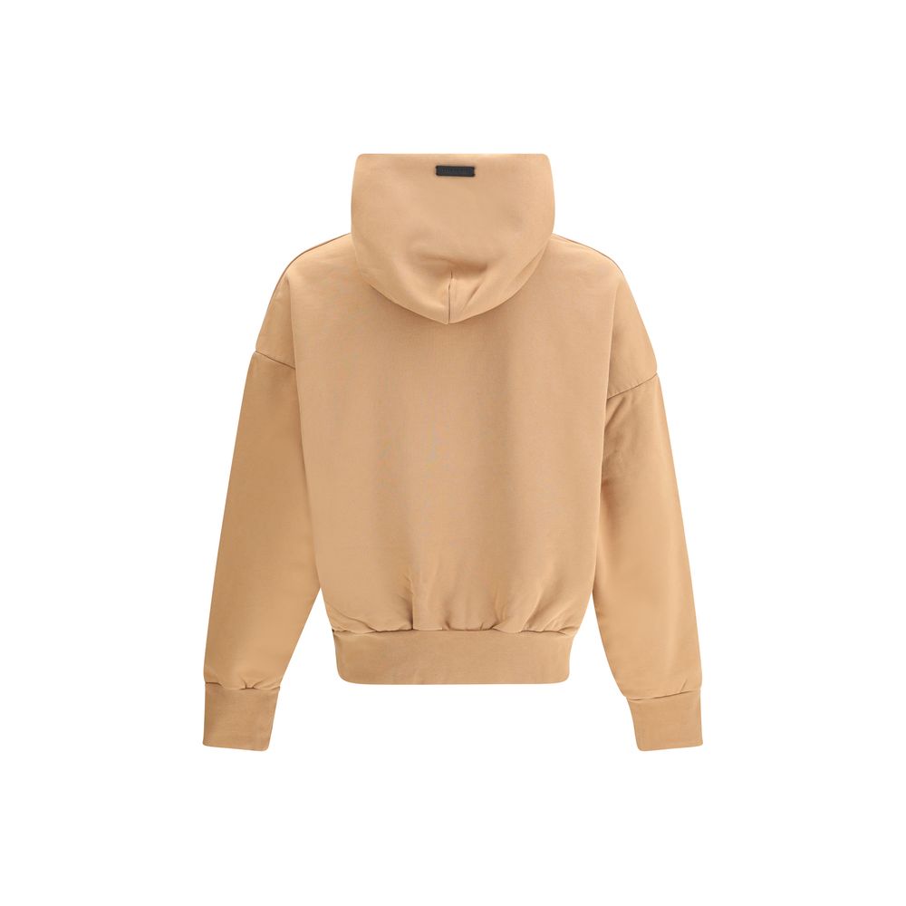 Beige cropped hoodie with long sleeves and elastic hem on white background