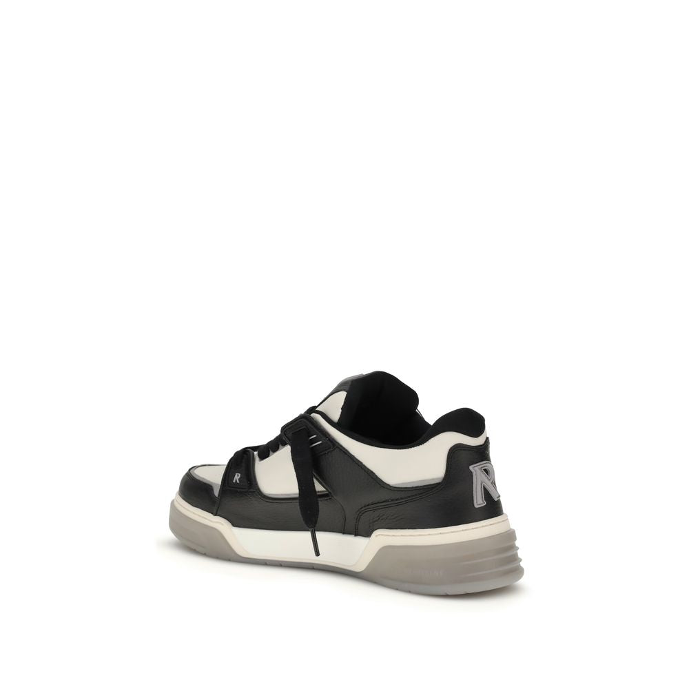 Black and white leather sneaker with chunky sole and embroidered R logo on heel
