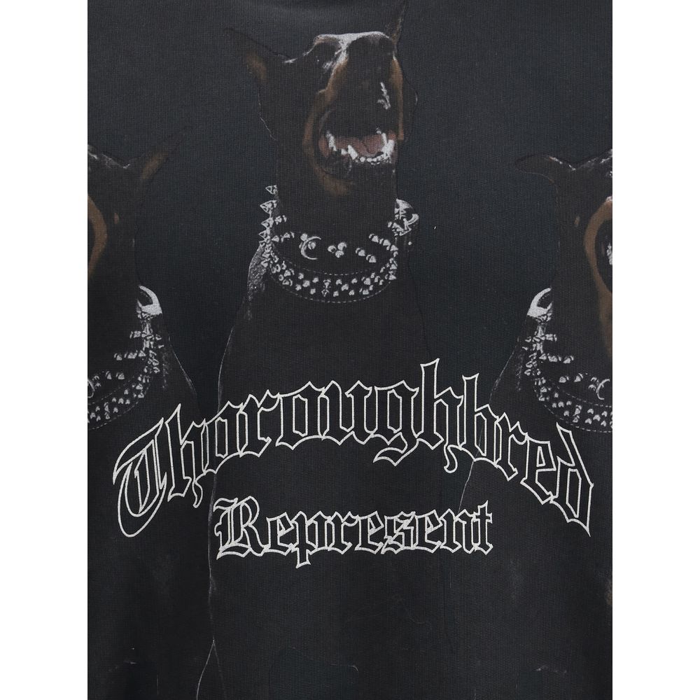Black graphic tee with three Doberman dogs wearing spiked collars and Gothic text reading Thoroughbred Represent