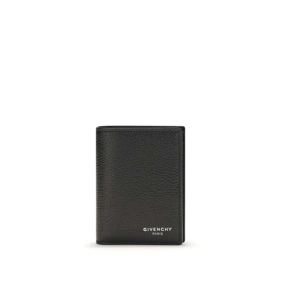 Black Givenchy Paris grained leather wallet with white logo on front