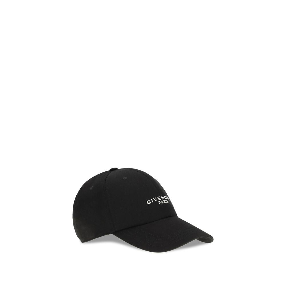 Black Givenchy Paris baseball cap with curved brim on white background